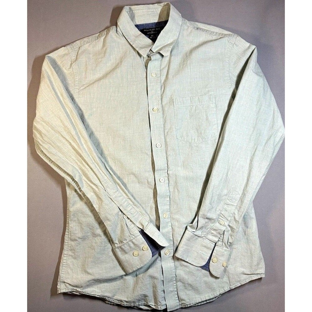 Banana Republic Soft Wash Slim Fit Mens M Blue Solid Woven Cotton LS Pockets